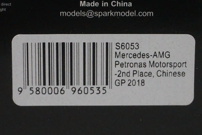 1:43 SPARK S6053 Mercedes AMG Petronas W09 EQ China GP 2018 #77 V.Bottas