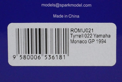 1:43 SPARK ROMU021 Tyrrell 022 YAMAHA Monaco GP 1994 Ukyo Katayama #3 Autographed ROMU