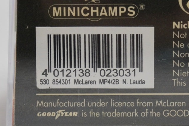1:43 MINICHAMPS 530854301 McLaren MP4/2B TAG Turbo 1985 #1 N.Lauda model car