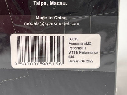 1:43 SPARK S8515 Mercedes AMG Petronas F1 W13 E Performance Bahrain GP 2022 #44 L.Hamilton