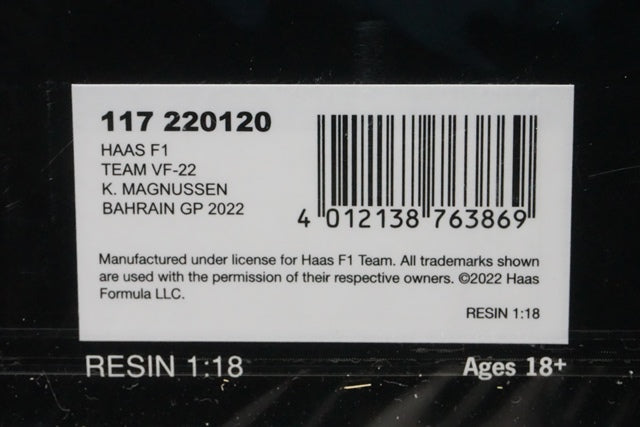 1:18 MINICHAMPS 117220120 Haas F1 Team VF-22 Bahrain GP 2022 K.Magnussen #20