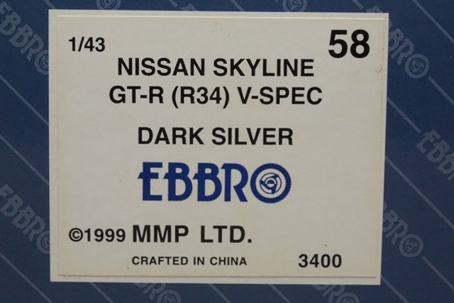 1:43 EBBRO 43058 Nissan Skyline GT-R V-SPEC 1999 Dark Silver