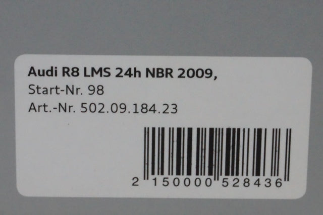 1:43 SPARK 502.09.184.23 Audi R8 LMS 24h NBR 2009 #98 Audi Custom