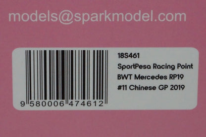 1:18 SPARK 18S461 SportPesa Racing Point BWT Mercedes RP19 Chinese GP 2019 #11