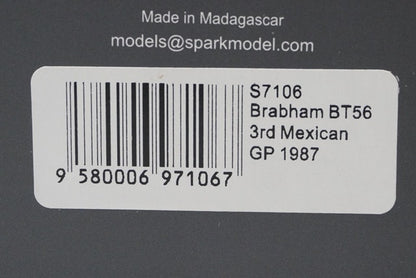 1:43 SPARK S7106 Brabham BT56 Mexico GP 1987 #7 Riccardo Patrese model car