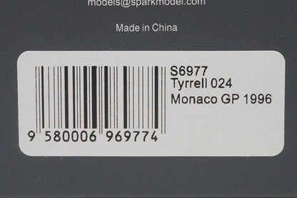 1:43 SPARK S6977 Tyrrell Yamaha 024 Monaco GP 1996 #19 Mika Salo