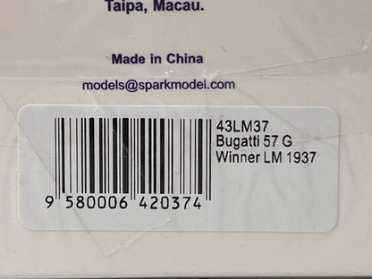 1:43 SPARK 43LM37 Bugatti 57 G LM Winner 1937 #2 model car
