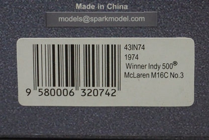 1:43 SPARK 43IN74 McLaren M16C Indy 500 Winner 1974 #3 J.Rutherford