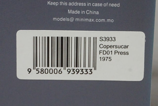 1:43 SPARK S3933 Copascar FD01 Press 1975 #1 model car