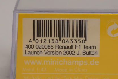 1:43 MINICHAMPS 400020085 Renault F1 Team Launch Version 2002 J. Button #15