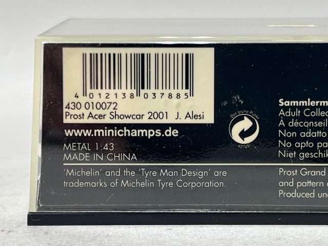 1:43 MINICHAMPS 430010072 Prost Acer Show Car 2001 J. Alesi #22