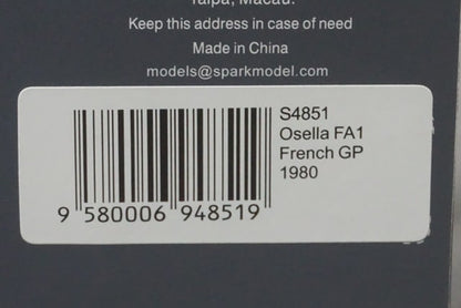 1:43 SPARK S4851 Ozella FA1 French GP E.Cheever 1980 #31