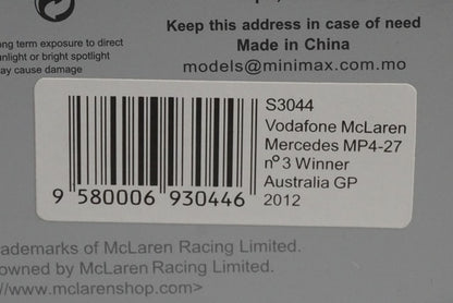 1:43 SPARK S3044 Vodafone McLaren Mercedes MP4-27 Australian GP 2012 winner #3 Jenson Button