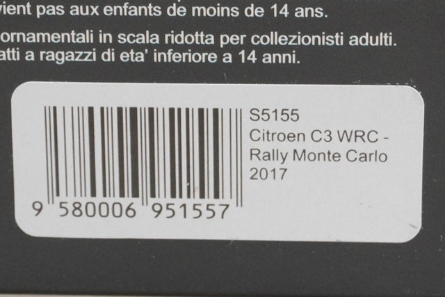 1:43 SPARK S5155 Citroen C3 WRC Monte Carlo Rally 2017 #7 model car