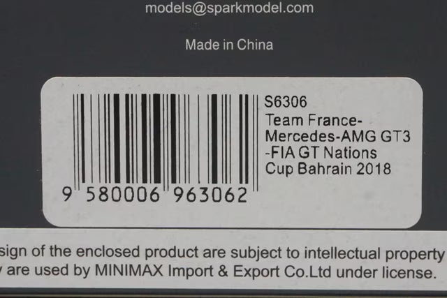 1:43 Spark S6306 Team France Mercedes-AMG GT3 FIA GT Nations Cup Bahrain 2018 #87 J-L.Baubelic / J.Pra