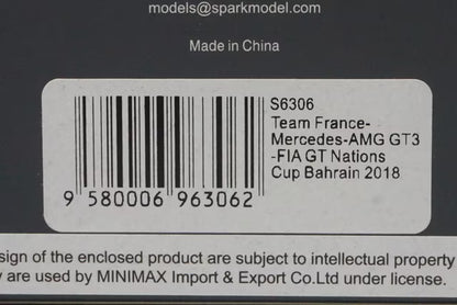 1:43 Spark S6306 Team France Mercedes-AMG GT3 FIA GT Nations Cup Bahrain 2018 #87 J-L.Baubelic / J.Pra