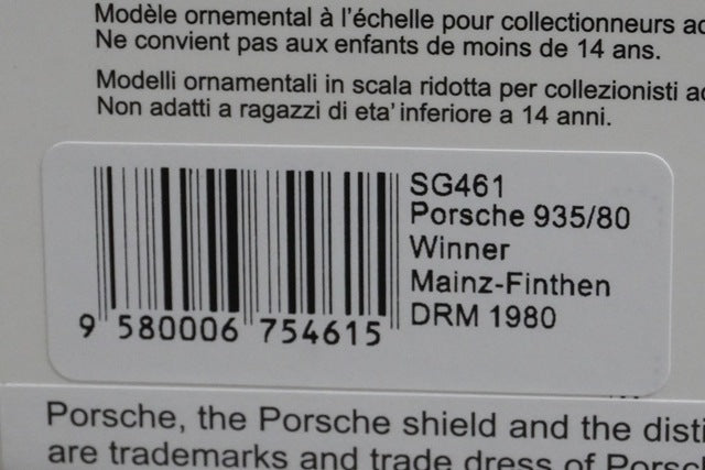 1:43 SPARK SG461 Porsche 935:80 DRM Mainz-Finthen Winner 1980 #9 B. Wollek model car