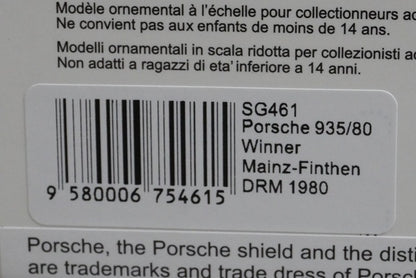 1:43 SPARK SG461 Porsche 935:80 DRM Mainz-Finthen Winner 1980 #9 B. Wollek model car