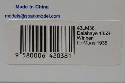 1:43 SPARK 43LM38 Delahaye 135S LM 1938 Winner #15 model car