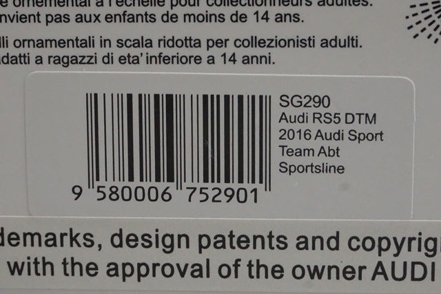 1:43 SPARK SG290 Audi RS5 DTM 2016 Audi Sport Team Abt Sportsline #5