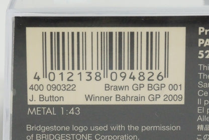 1:43 MINICHAMPS 400090322 Brown GP BGP 001 Bahrain GP 2009 J. Button #22 model car