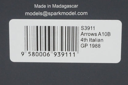 1:43 Spark S3911 Arrows A10B Italian GP 4th 1988 #17 D.Warwick model car