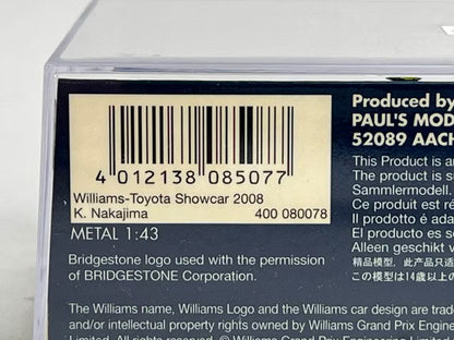 1:43 MINICHAMPS 400080078 Williams Toyota Show Car 2008 Kazuki Nakajima #8