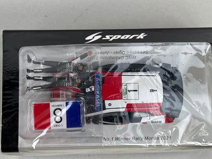 1:43 Spark S6595 Toyota Yaris WRC #1 Winner Rally Monza 2021 / 2021 WRC Manufacturers' Champion - S. Ogier (Includes figure/flag)