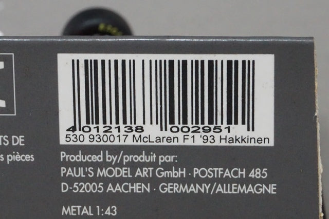 1:43 MINICHAMPS 530930017 McLaren Ford MP4/8 M.Hakkinen 1993 #7