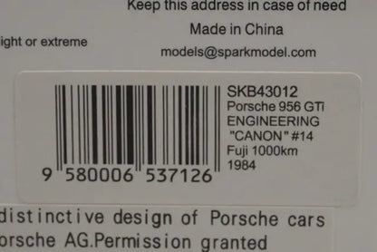 1:43 KID BOX x SPARK SKB43012 Porsche 956 GTi ENGINEERING Canon #14 Fuji 1984