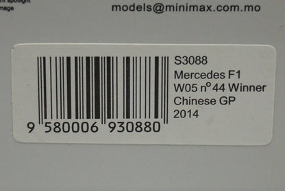 1:43 SPARK S3088 Mercedes AMG PETRONAS F1 W05 China GP Winner 2014 #44 L.Hamilton