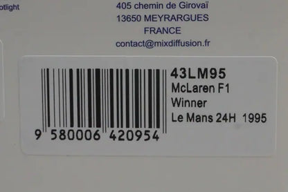 1:43 Spark 43LM95 McLaren F1 Le Mans Winner 1995 #59 model car