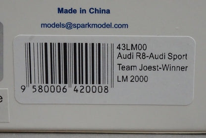 1:43 SPARK 43LM00 Audi R8 Audi Sport Team Joest Le Mans winner 2000 #8 model car