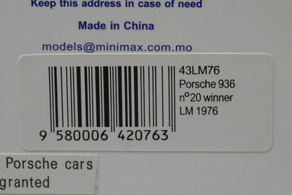 1:43 SPARK 43LM76 Porsche 936 Le Mans 1976 #20 Martini model car