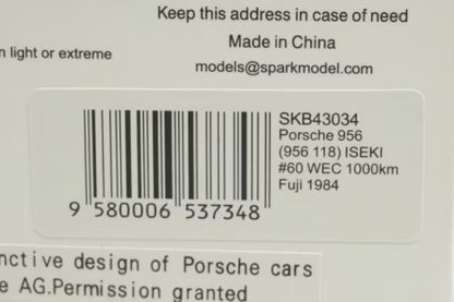 1:43 Spark SKB43034 Kidbox Custom Porsche 956 (956 118) ISEKI WEC 1000km Fuji 1984 #60