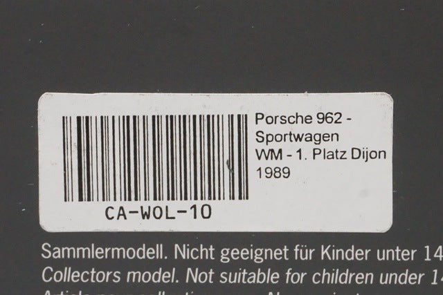 1:43 SPARK CA-WOL-10 Porsche 962 Sportwagen WM-1.Platz Dijon 1989 B.Wollek IN MEMORY OF Bob Wollek