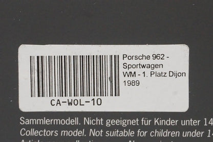 1:43 SPARK CA-WOL-10 Porsche 962 Sportwagen WM-1.Platz Dijon 1989 B.Wollek IN MEMORY OF Bob Wollek