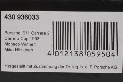 1:43 MINICHAMPS 430936033 Porsche 911 Carrera 2 Carrera Cup Monaco Winner 1993 #33