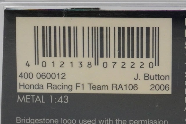 1:43 MINICHAMPS 400060012 Honda Racing F1 Team RA106 2006 #12 J. Button model car