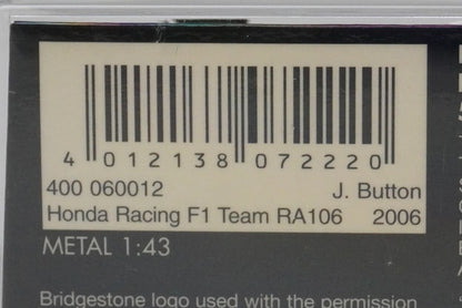 1:43 MINICHAMPS 400060012 Honda Racing F1 Team RA106 2006 #12 J. Button model car