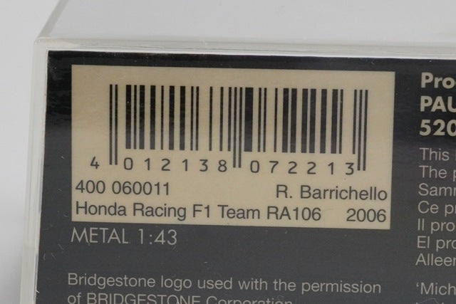 1:43 MINICHAMPS 400060011 Honda Racing F1 Team RA106 2006 #11 model car