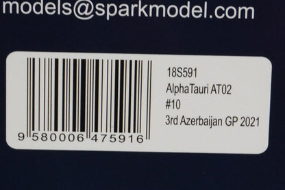 1:18 Spark 18S591 AlphaTauri Honda AT02 Azerbaijan GP 3rd 2021 #10 P.Gasly model car