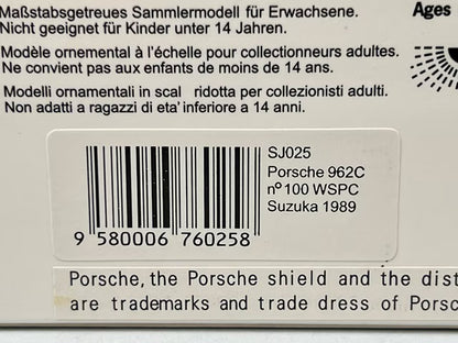 1:43 Spark SJ025 Porsche 962C WSPC Suzuka 1989 #100 G.Fouche S.Andsker model car