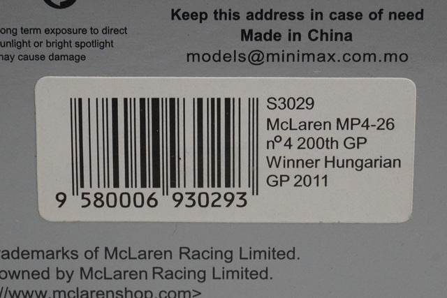 1:43 Spark S3029 McLaren MP4-26 200th GP Hungarian GP 2011 #4 model car