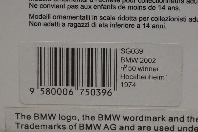 1:43 SPARK SG039 BMW 2002 Hockenheim Winner 1974 #50 J. Obermoser model car