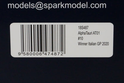 1:18 SPARK 18S487 AlphaTauri AT01 #10 Scuderia AlphaTauri F1 Team Winner Italian GP 2020 Pierre Gasly