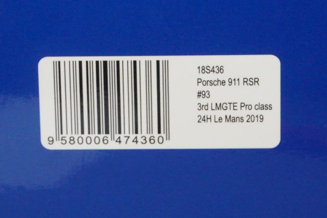 1:18 SPARK 18S436 Porsche 911 RSR #93 LMGTE Pro Class 24h LM 2019