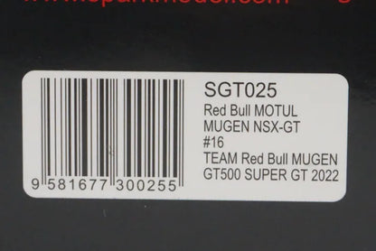 1:43 SPARK SGT025 Honda Red Bull MOTUL MUGEN NSX-GT GT500 Super GT 2022 #16