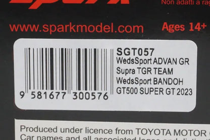 1:43 SPARK SGT057 Weds Sports ADVAN GR Supra GT500 Super GT 2023 #19 model car