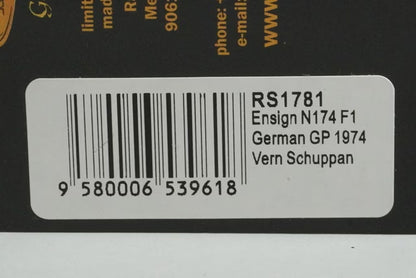 1:43 SPARK RS1781 Ensign N174 Cosworth F1 German GP 1974 #22 Raceland